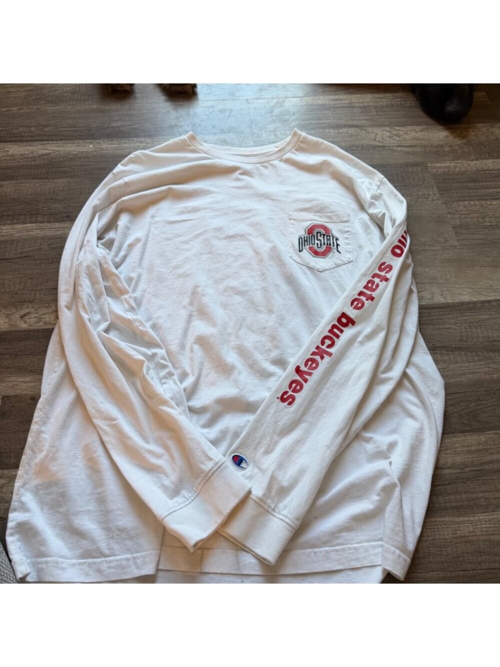 Ohio State Buckeyes Champion Long Sleeve T-Shirt 2XL White Graphics On Front & B